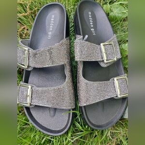 Madden Girl Women Rhinestone Mervy Buckle Slide Sandals Size 8.5